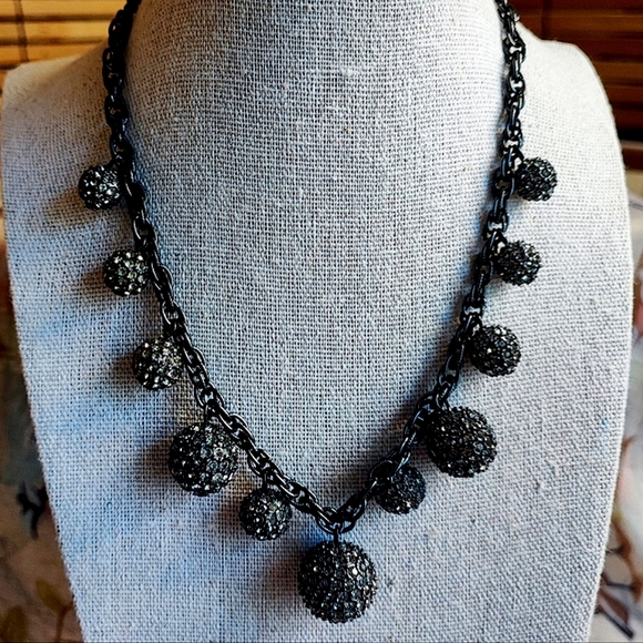 Talbots Talbot's Graduated Disco Ball Hematite Gunmetal Rhinestone Necklace - Picture 2 of 8